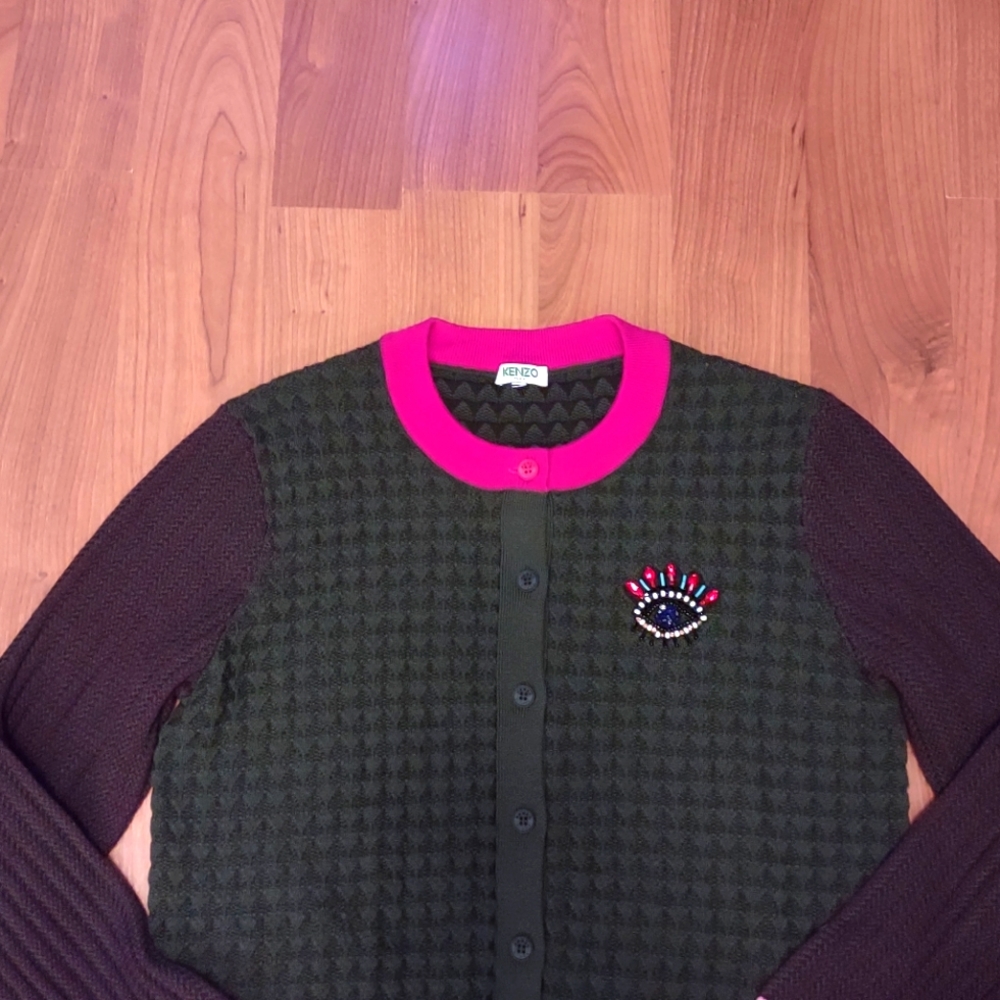 Kenzo Vibrant Pink and Deep Green Cardigan
